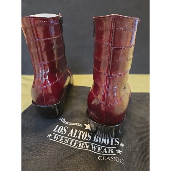 Los Altos BURGUNDY Genuine Eel Ankle Boot Round Toe Side Zipper US 9D 630806